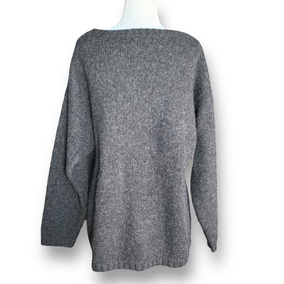 Vintage Esprit Gray Wool Dark Floral Embroidered Crewneck Ribbed Knit Sweater - Picture 6 of 10